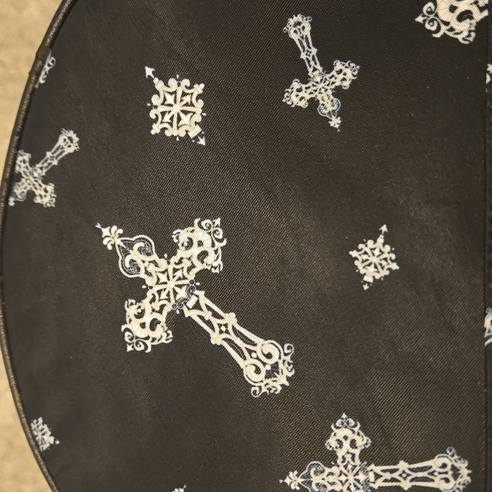 Black Mini Backpack with Cross Pattern And Gold Zippers - Picture 2 of 10
